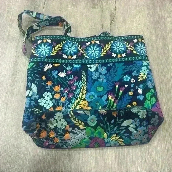 Vera Bradley Midnight Blue Navy Tote Floral Paisley Design Shoulder Bag - Picture 5 of 6